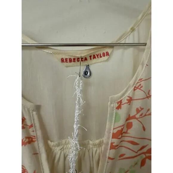 Rebecca Taylor White Silk-Blend V-Neck Tunic Top Floral Print Size 0 - Picture 2 of 4